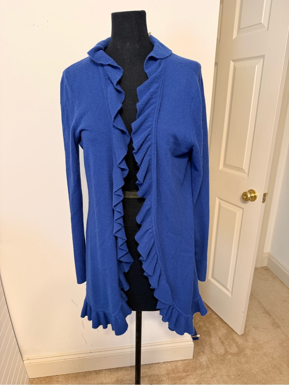 Ruffled Open-Front Cardigan Sweater - Royal Blue